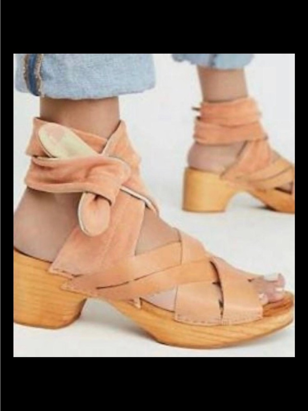 Free People Emmy Wrap Clogs 
Tan Suede & Leather Platform Sandals - Picture 2 of 12